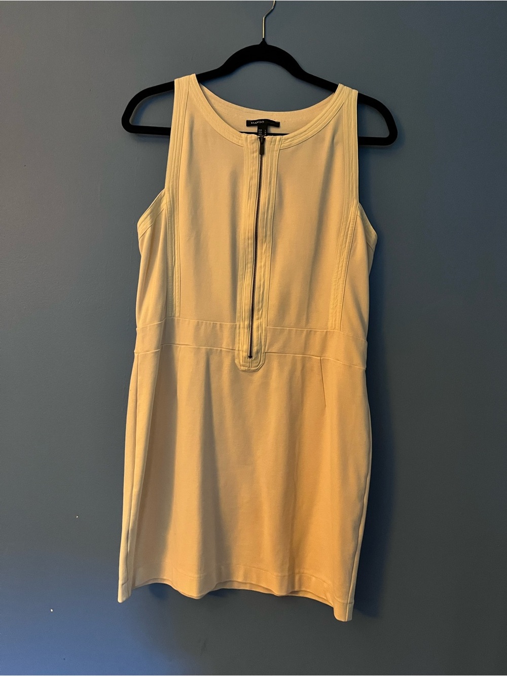 Mango Cream Sleeveless Zip-Front Mini Dress